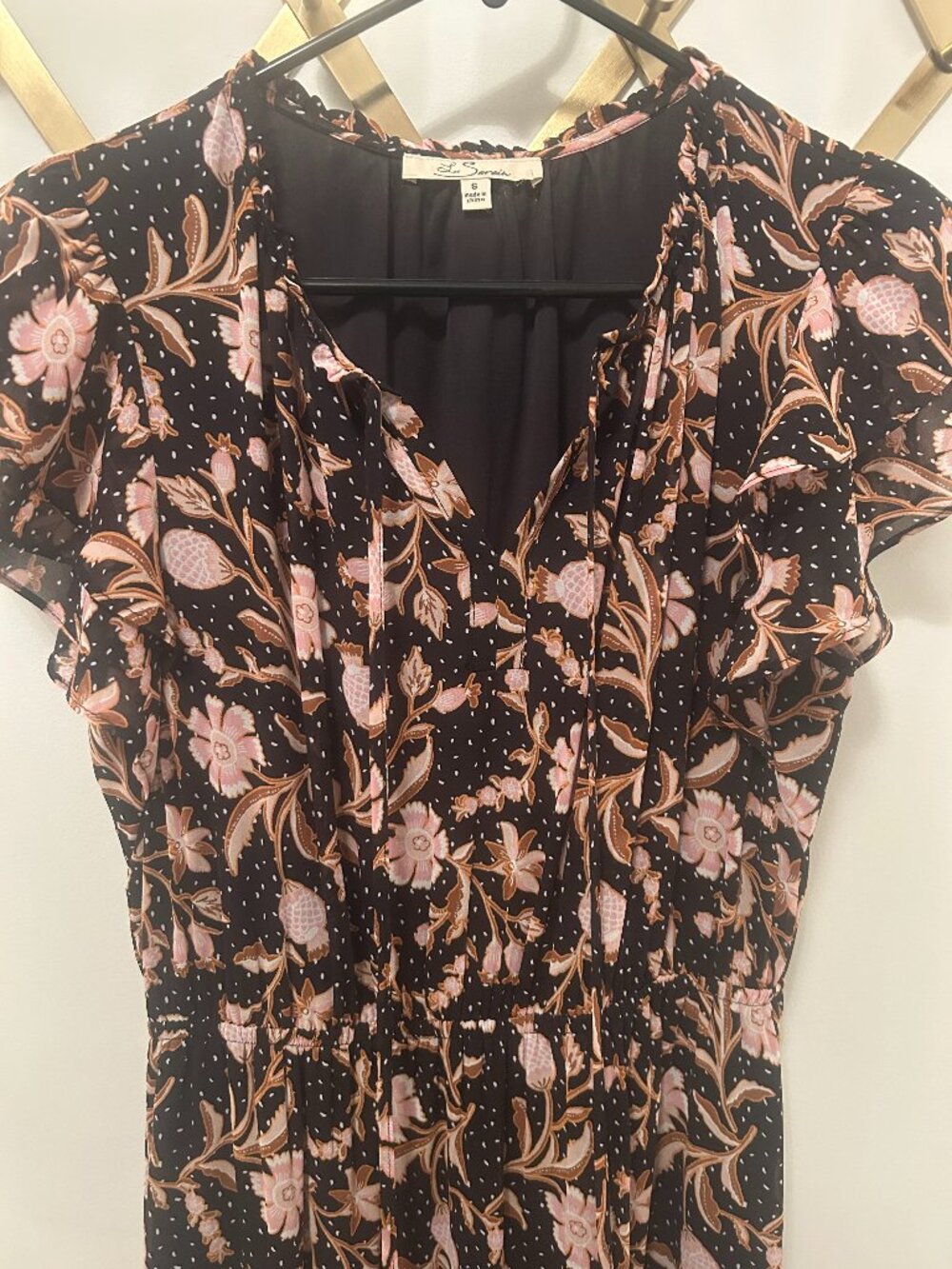 Les Serein Carissa Midi Dress with flutter sleeves and flowy silhouette Small